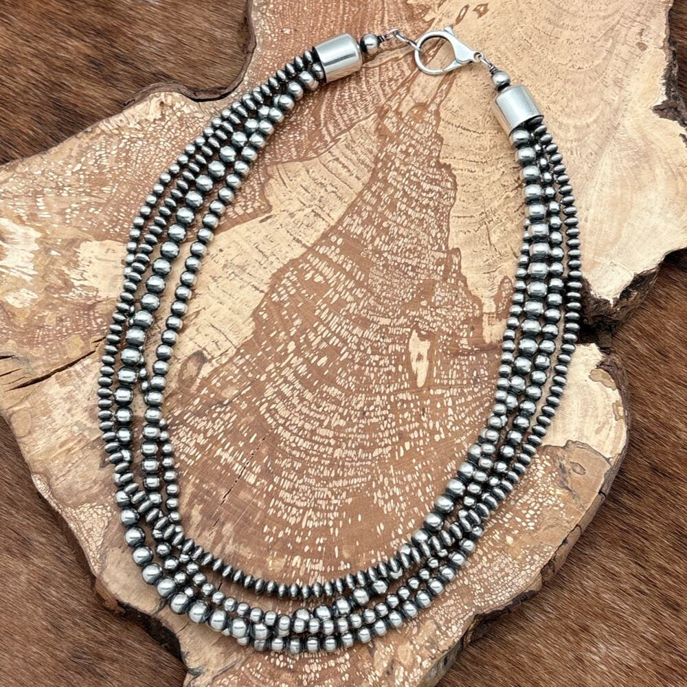 SUNWEST SILVER Sterling Silver 4-Strand Round & Saucer Bead Necklace 3mm To 6mm